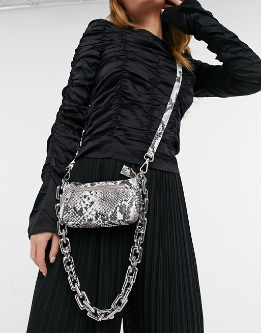 Nunoo Party leather shoulder bag with chunky chain in snake