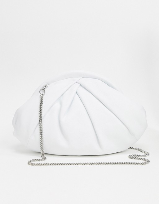 Nunoo Saki leather slouchy pillow clutch with detachable chain strap in white