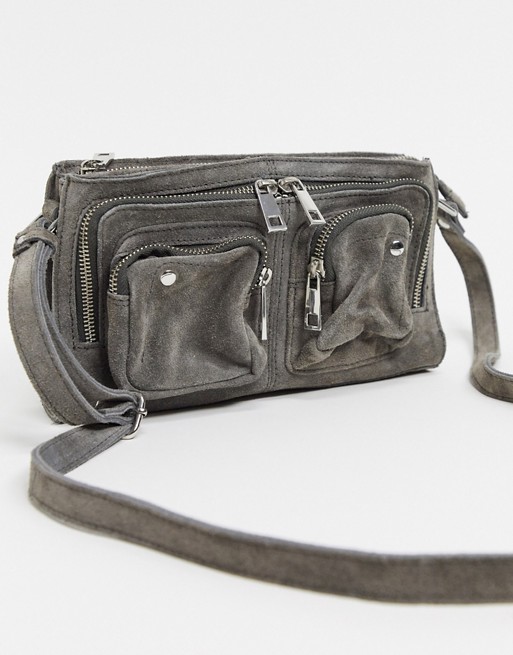 Nunoo Stine suede bag with zip pockets in grey