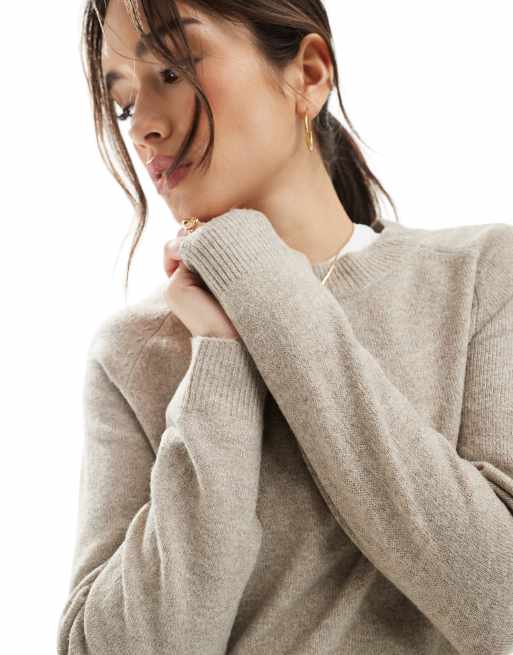 Nur Strickpullover mit Rundhalsausschnitt in Beige-Melange, 2 von 4