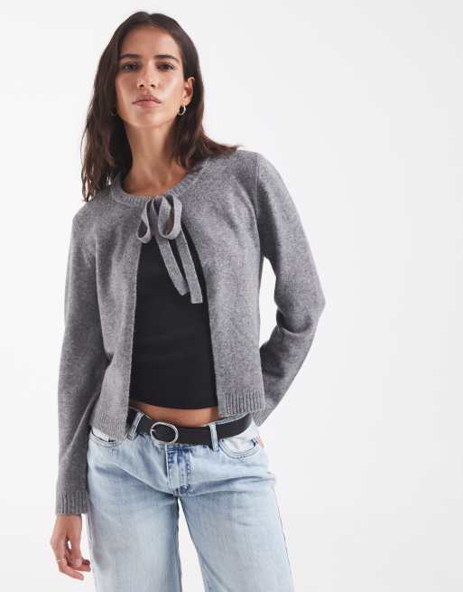 Nur vorne gebundene Strickjacke in Grau, 2 von 4