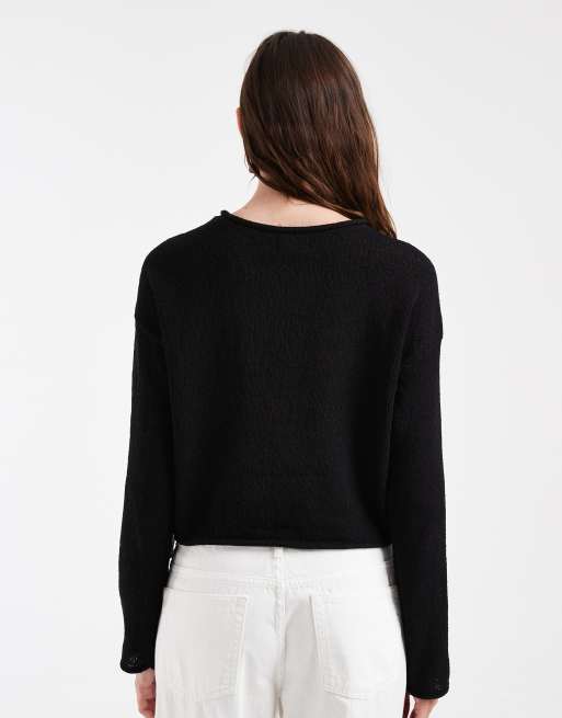 Nur weiter, locker geschnittener Pullover mit weitem Ausschnitt in Schwarz, 4 von 4