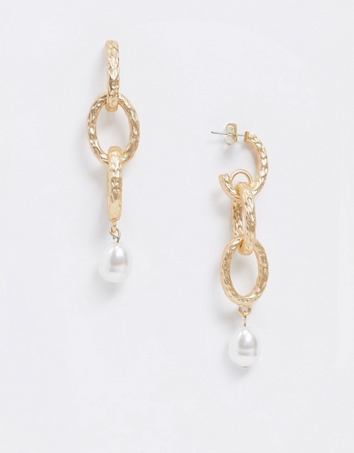 Nylon Chain Drop Earrings With Pearl Detailing