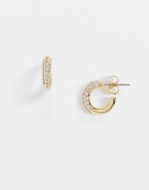 Nylon chunky diamante hoop earrings in gold