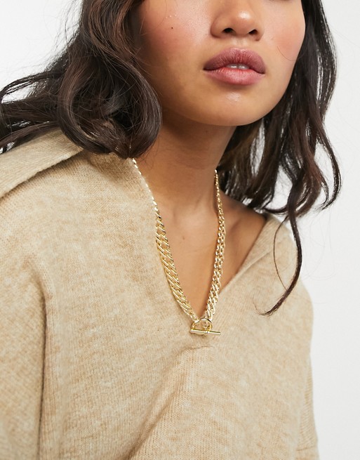 Nylon curb choker necklace in gold
