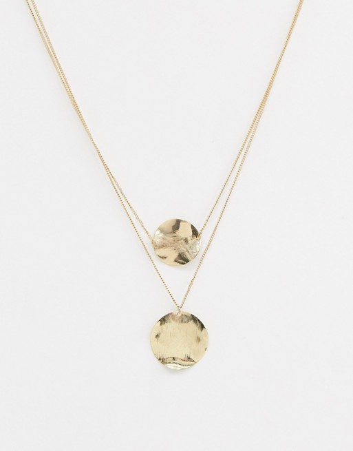 Nylon double layered hammered disc necklace