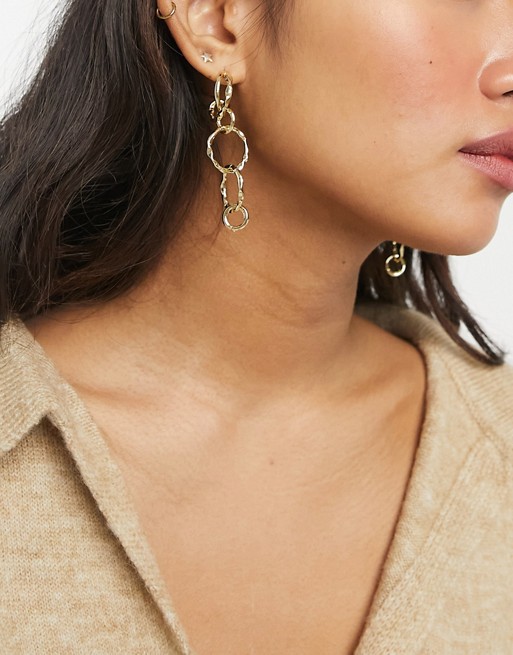 Nylon earrings with abstract in gold tone