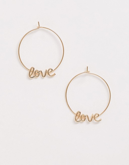 Nylon gold love hoop earrings
