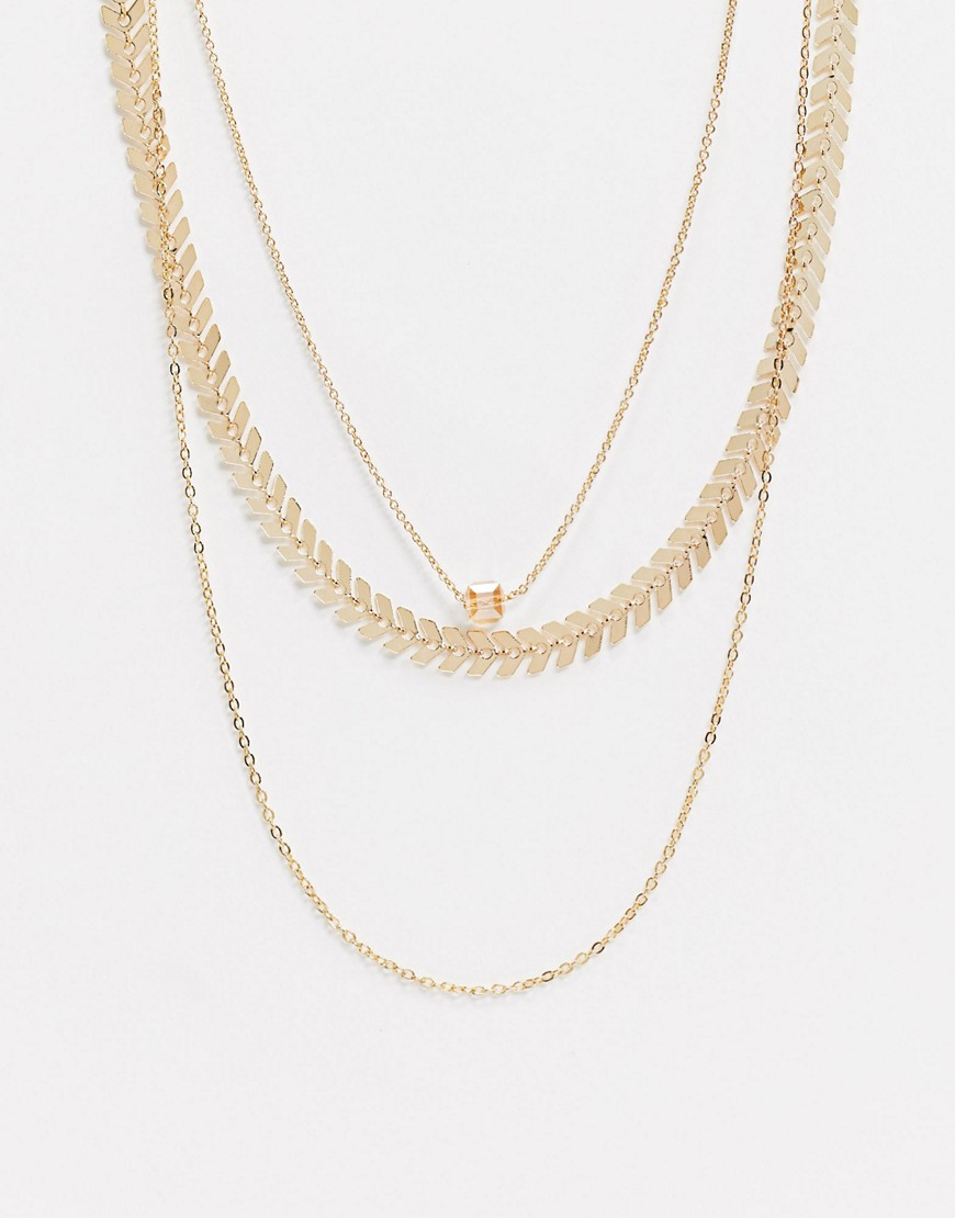 Nylon Gold Multi-Layer Neckace With Chain Detailing