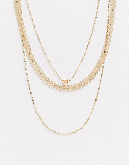 Nylon Gold Multi-Layer Neckace With Chain Detailing
