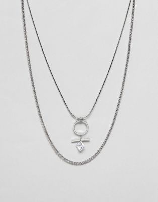 Nylon - Halsketting met diamantje en twee strengen-Zilver