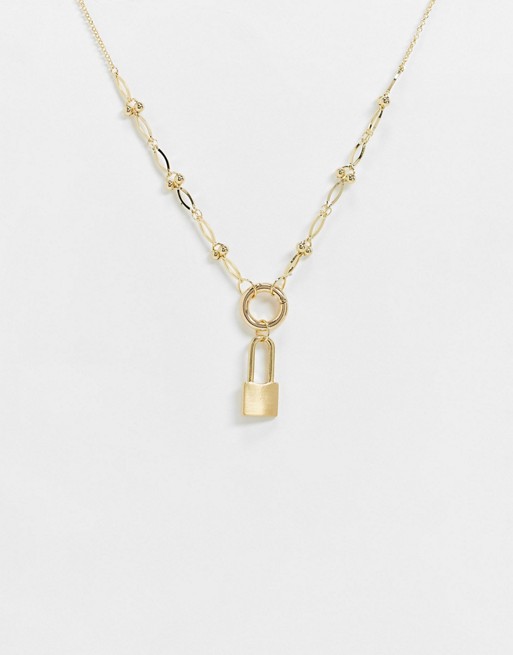 Nylon lock pendant necklace in gold