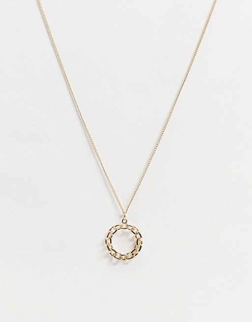 Nylon long pendant necklace in gold
