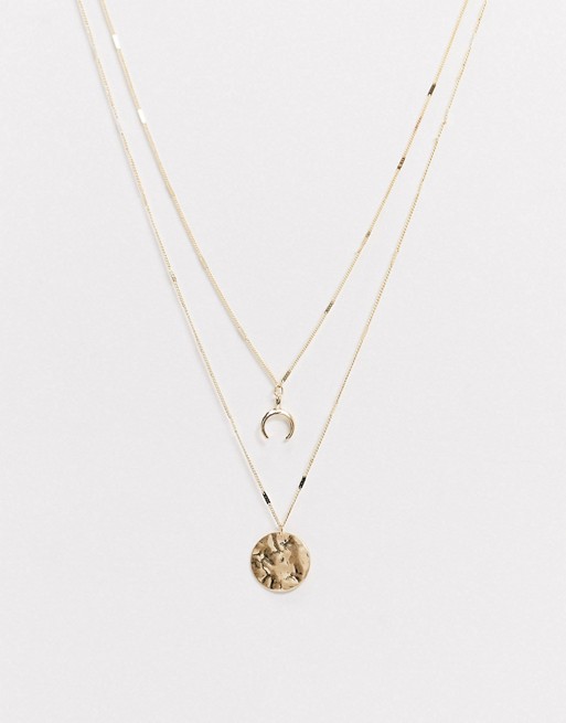Nylon multi layered gold pendant necklace