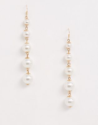 Nylon – Örhängen med hängande pärlor-Gräddvit