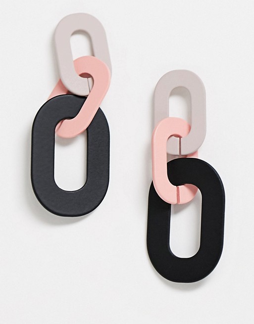 Nylon pink and black resin link earrings