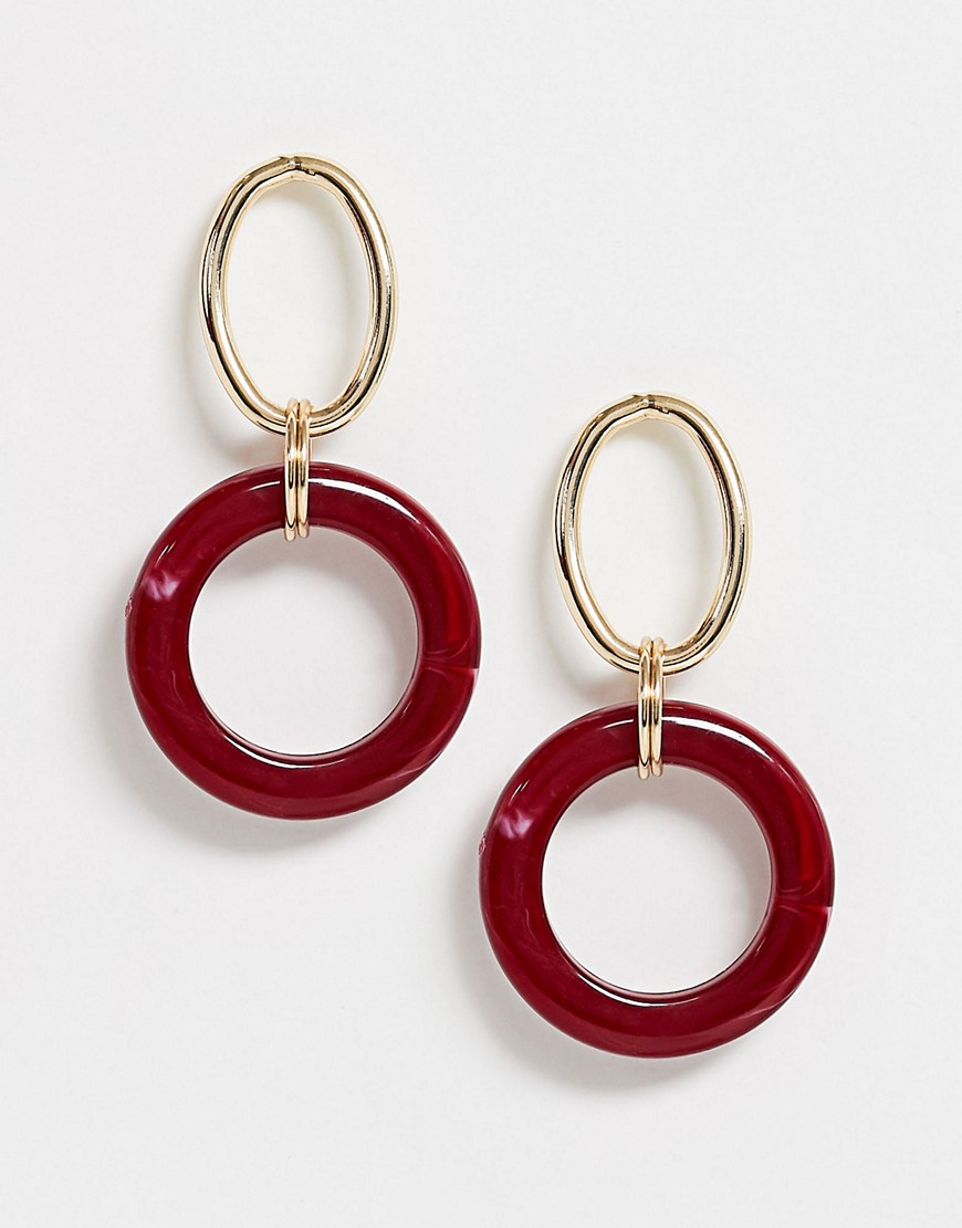 Nylon red resin drop down hoop earrings-Multi