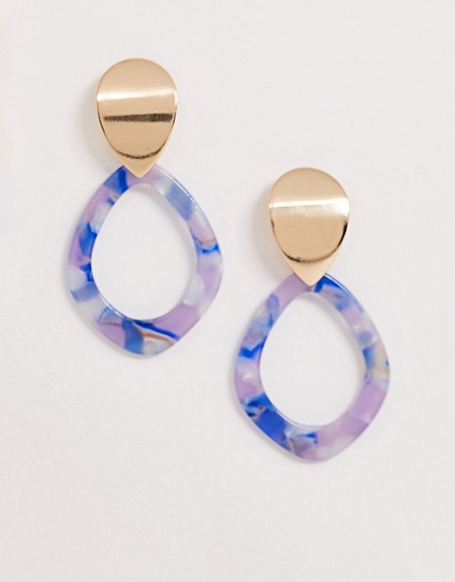 Nylon resing and gold circle drop down earrings