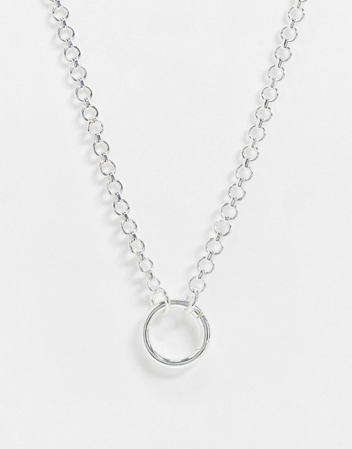 Nylon silver chain circle pendant necklace