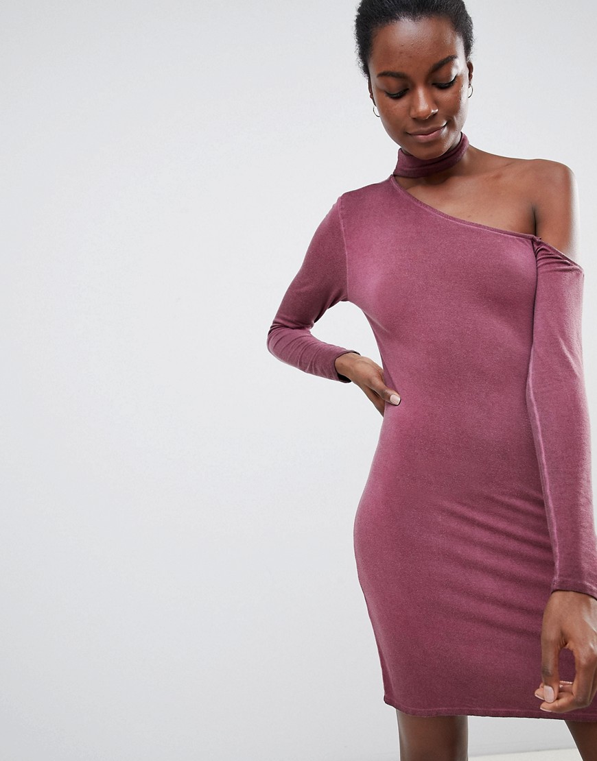 NYTT Olivia Choker Neck One Sleeved Bodycon Dress-Purple