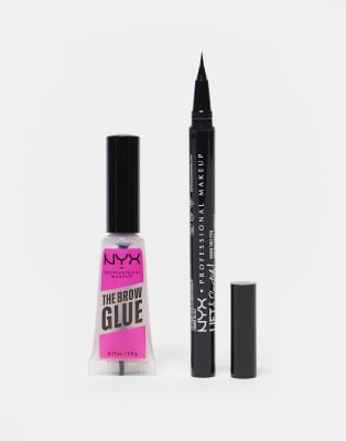 NYX Professional Makeup Brow Glue, Clear & Lift And Snatch Brow Tint Pen Bundle- Espresso-Brown