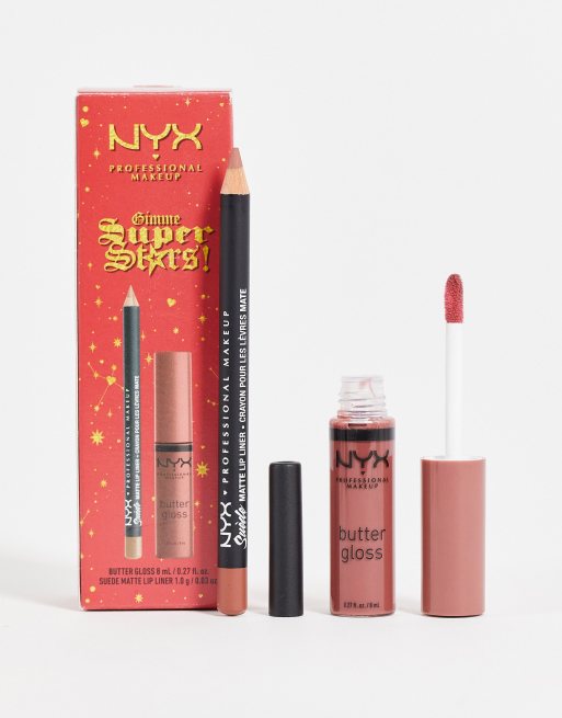 NYX Professional Makeup – Gimme Super Stars! – Glossy Lip – Zweiteiliges Make-up-Geschenkset – Medium Nude