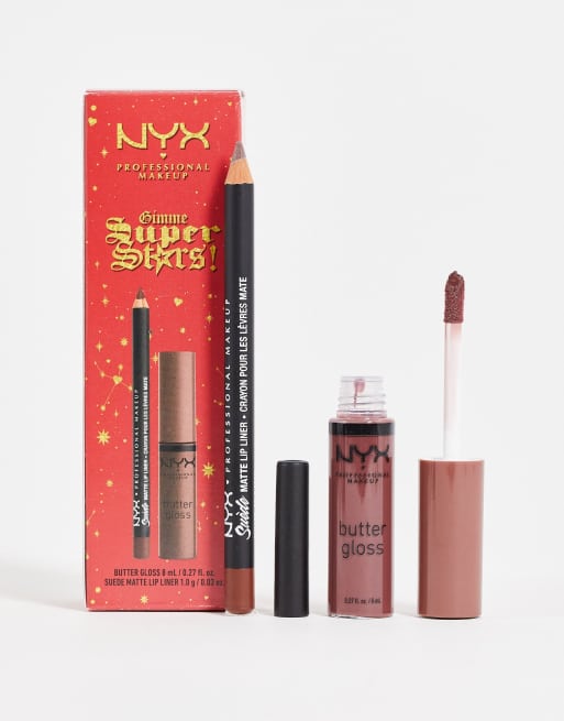 NYX Professional Makeup – Gimme Super Stars! – Sminkset Gåvoset med två glansiga läpprodukter – Deep Nude