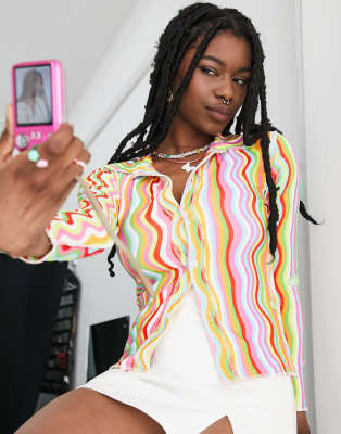 O Mighty 90s fitted shirt in squiggly rainbow - ASOS Price Checker