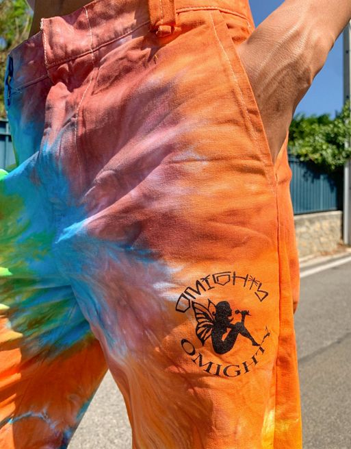 O Mighty festival cargo pants in pink tie-dye & embroidered logo