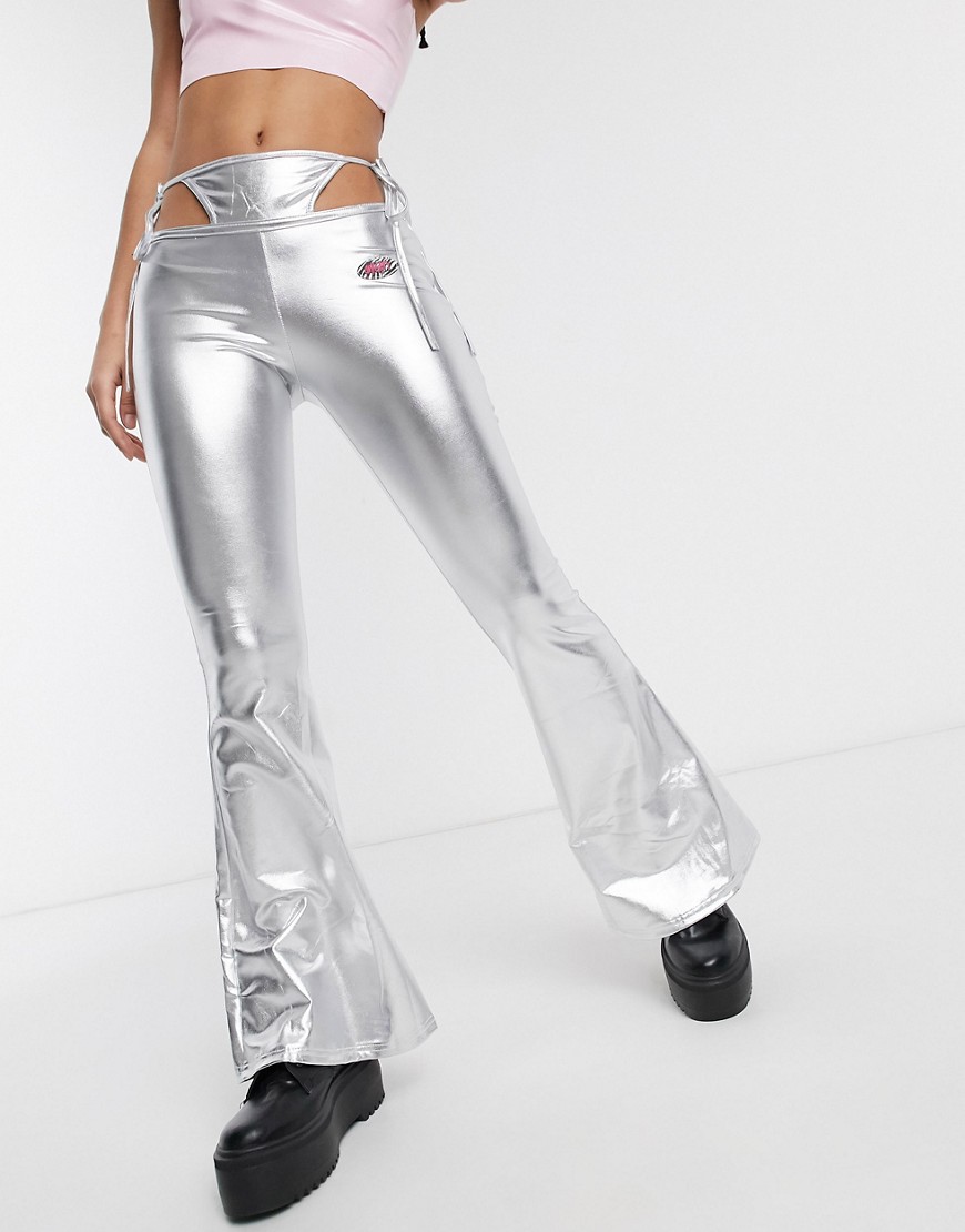 O Mighty festival g-string flare trousers in metallic-Silver