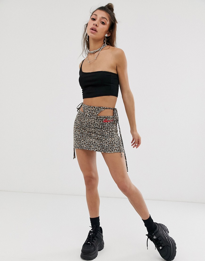 O Mighty g-string mini skirt in leopard with red embroidered logo-Multi