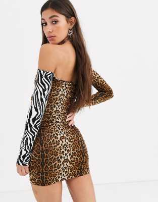 off shoulder animal print dress