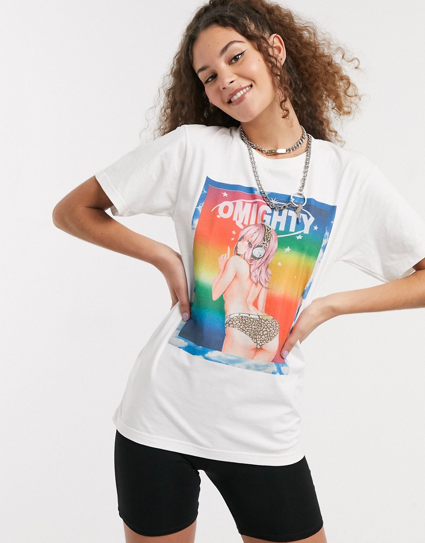O Mighty relaxed t-shirt with anime girl graphic-White