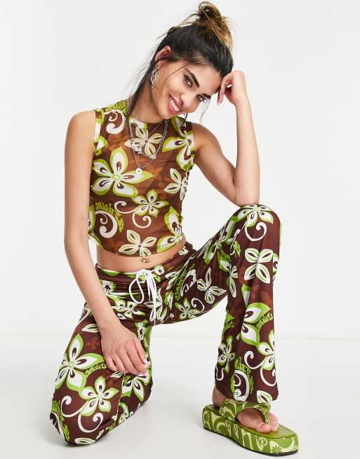 O Mighty Y2K high neck mesh tank crop top in malibu print - part of a set