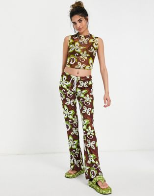 O Mighty Y2K low waist flare trousers in malibu print co-ord - ASOS Price Checker