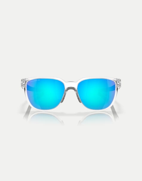Oakley Actuator rectangle polarised sunglasses with blue mirrored lens in polished clear - view 1