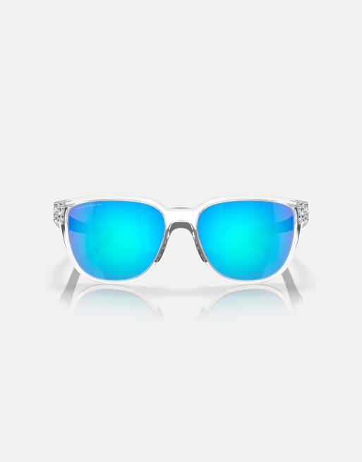 Oakley Actuator rectangle polarised sunglasses with blue mirrored lens in polished clear