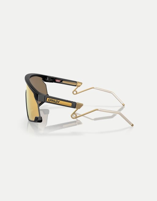 Oakley Bxtr metal shield sunglasses with gold mirrored lens in