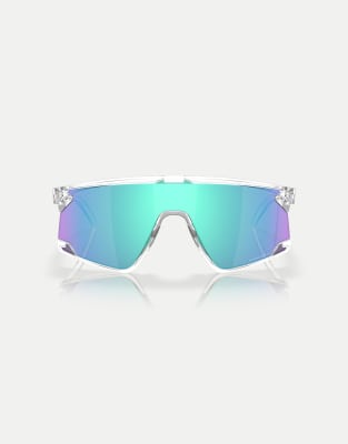 Oakley Bxtr shield sunglasses with blue mirrored lens in clear