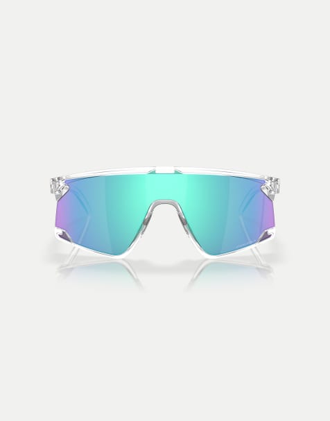 Oakley Bxtr shield sunglasses with blue mirrored lens in clear