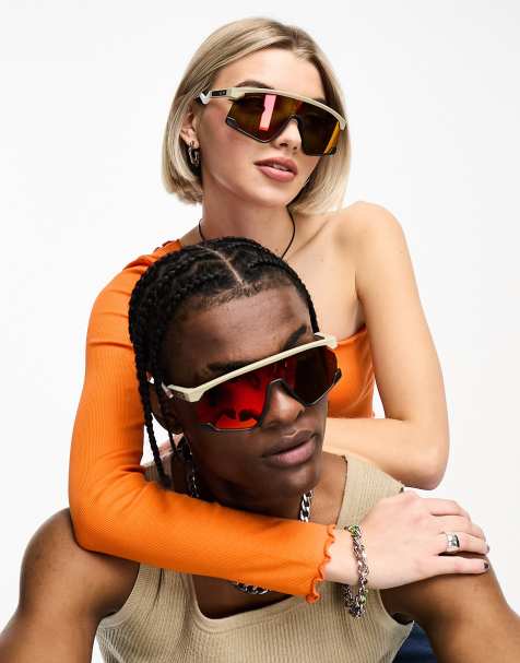 Oakley – BXTR – Sonnenbrille in Weiß mit orangefarbenen Gläsern mit Seitenblenden - view 1