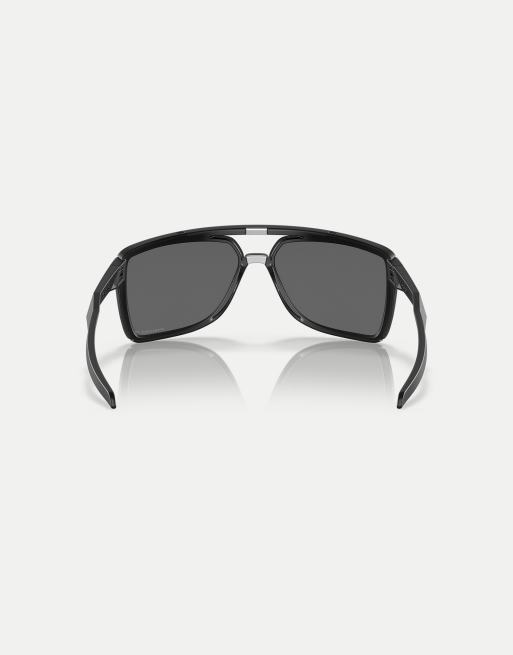 Oakley castel rectangle polarised sunglasses in black with grey mirrored lens in matte black ink, 4 of 4