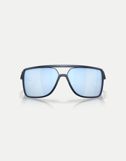 Oakley castel rectangle polarised sunglasses in blue with blue mirrored lens in matte translucent blue, 3 of 4