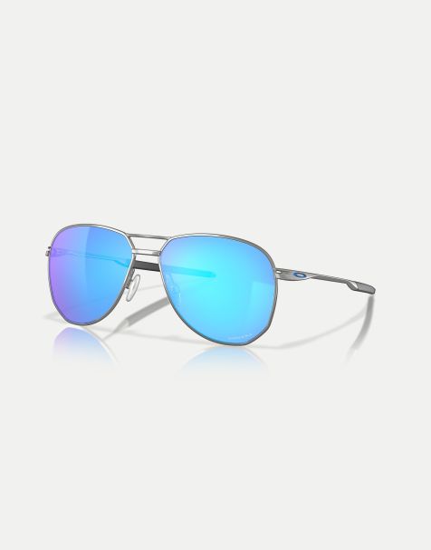 Oakley – Contrail – Ovale Sonnenbrille in Silber mit blau verspiegelten Gläsern in Satin-Chrom - view 1