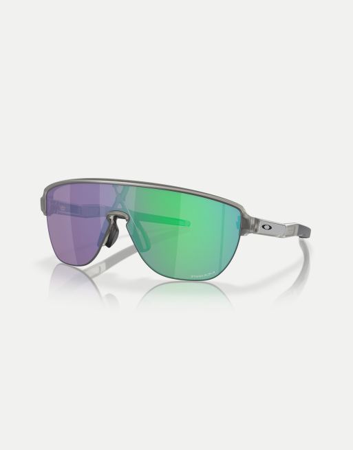 Oakley – Corridor Shield – Sonnenbrille in Grau mit grünen verspiegelten Gläsern