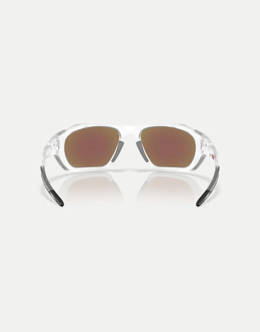 Oakley eckige Sonnenbrille mit blau verspiegelten Gläsern in matt transparent, 2 von 4