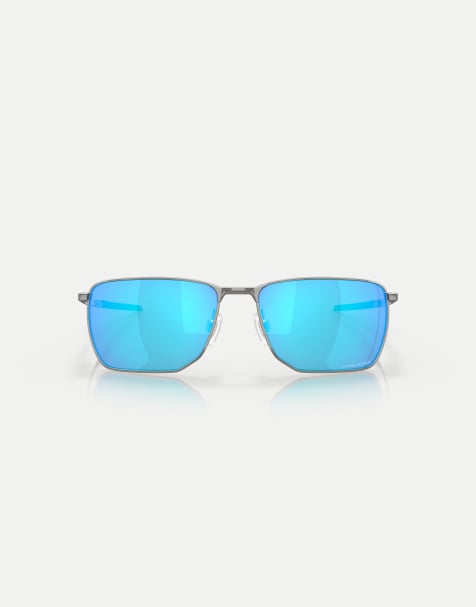 Oakley Ejector rectangle sunglasses with blue mirrored lens in satin chrome - view 1