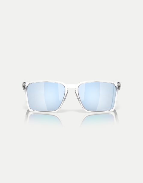 Oakley – Exchange Sun – Rechteckige, polarisierte Sonnenbrille in Poliert-Transparent mit blau verspiegelten Gläsern - view 1