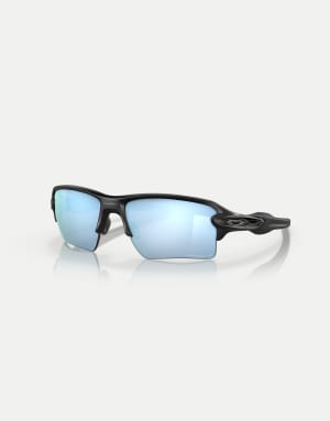 Oakley Flak  2.0 xl rectangle polarised sunglasses with blue mirrored lens in matte black