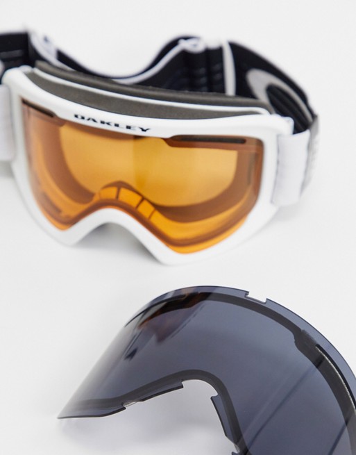 Oakley Frame 2.0 pro XL goggles in white with orange/grey lens
